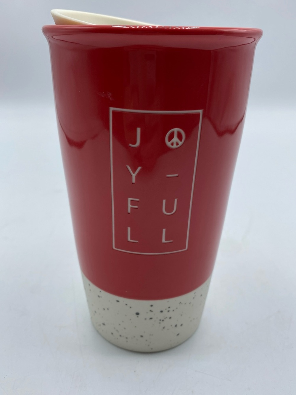 Starbucks Red Joyful Ceramic Travel Mug 12 oz Speckled Base With Lid Speckled